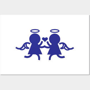 Dark Blue Twin Angels Holding Hands Posters and Art